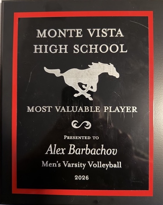 2026 Monte Vista High School Most Valuable Player plaque awarded to Alex Barbachov